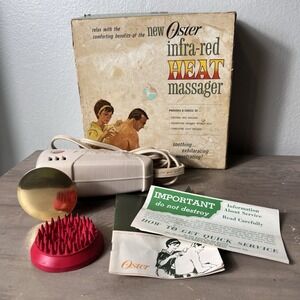 Oster Infra-Red Heat Massager Vintage Mid Century COMPLETE SET Tested,‎ Works!